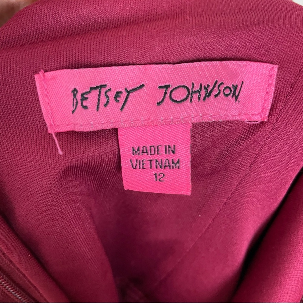 Betsey Johnson Dress Red Star Lace Sheath Illusion Long Sleeve Sheer Maroon 12 - Picture 5 of 14